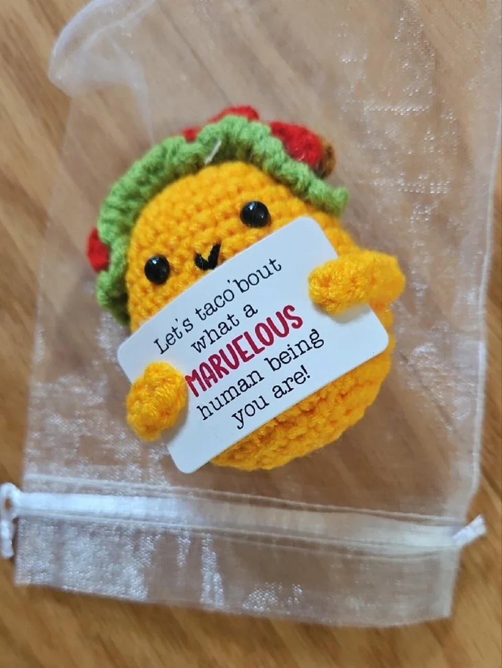 Yellow Crochet Taco Crocheted Toy Gift with Green & Red Accents